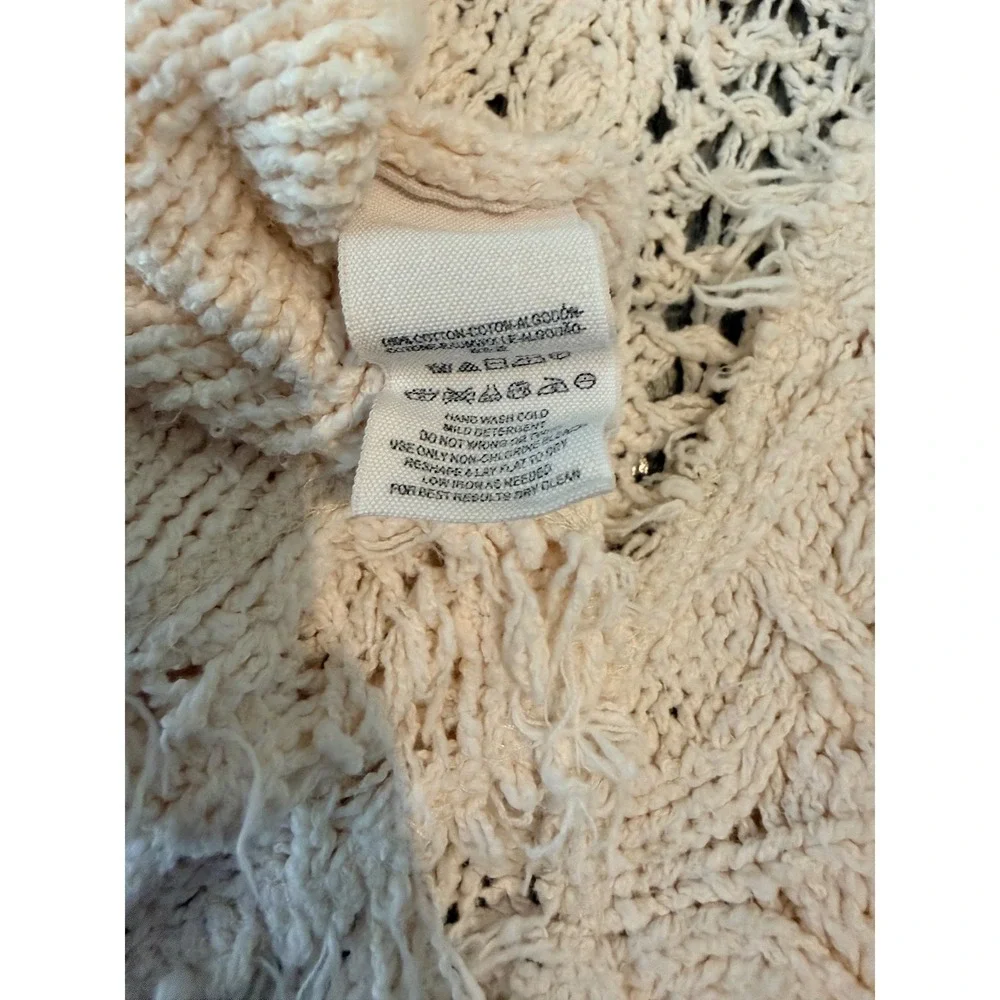 Free People Cream Cable Knit Distressed V Neck Pullover‎ Sweater - Picture 6 of 6